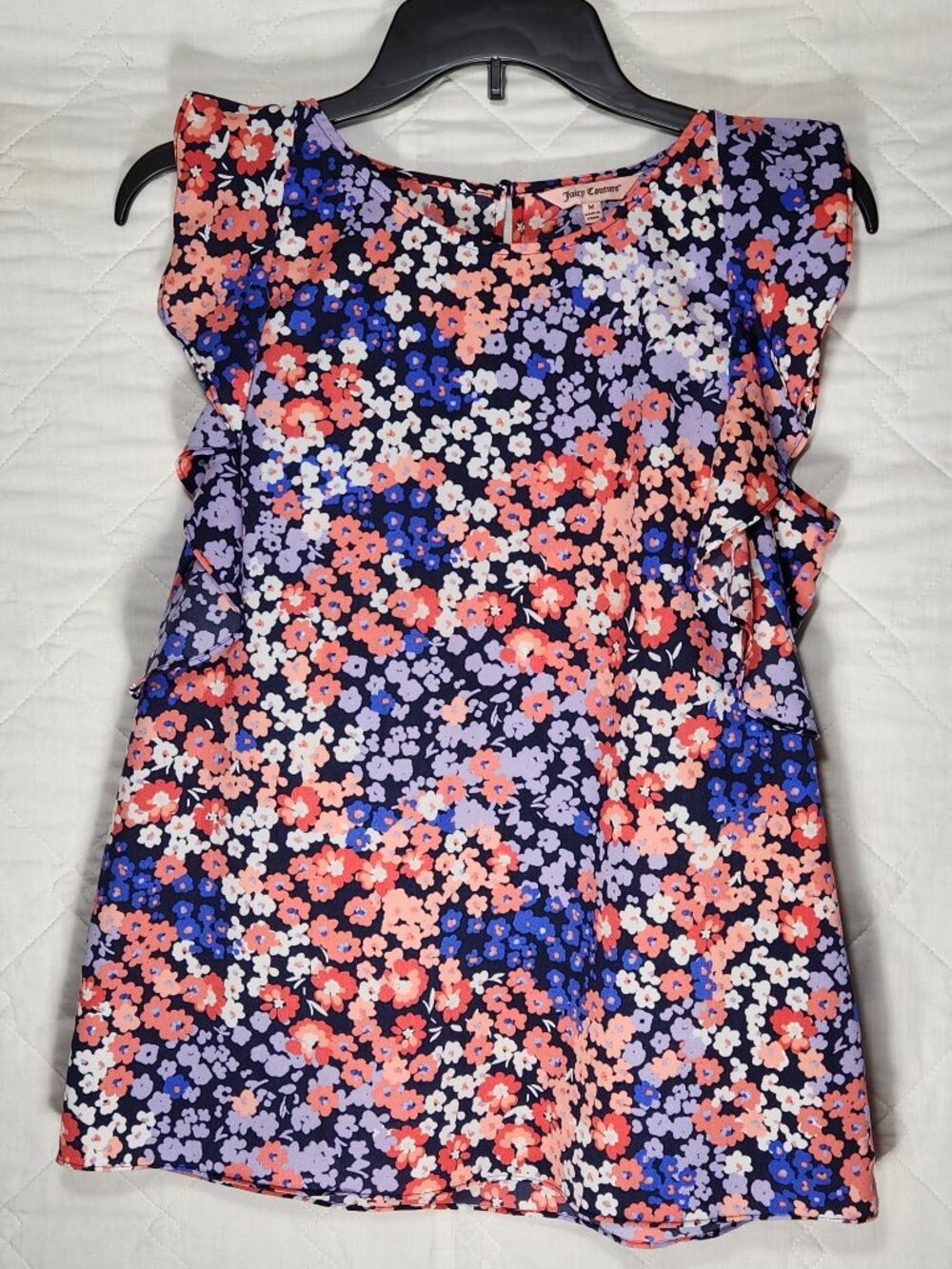 Juicy Couture Multicolor Floral Flutter Sleeve Flirty Romantic Blouse Top Size M